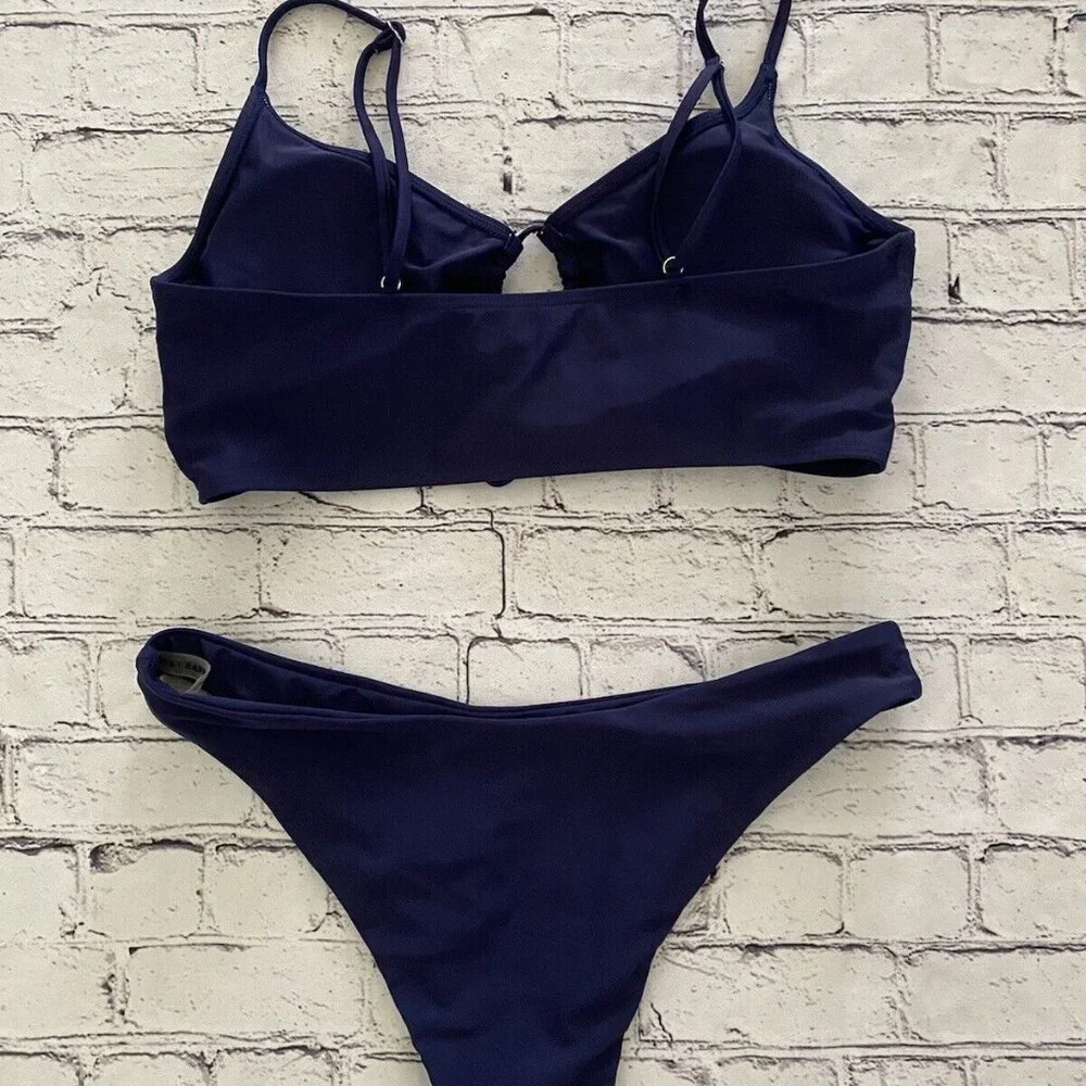 Zaful Navy Blue 2 Piece Keyhole Front Bikini Set Women's Size‎ 8/L Cut Out NWOT